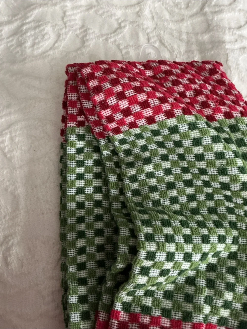KitchenAid Red and Green Check Holiday Towel with Red Tree ceramic holder🎄 NEW